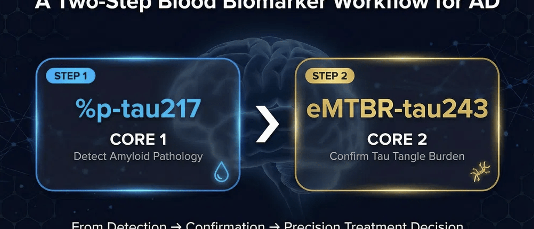 Two-step blood biomarker workflow using %p-tau217 (core 1) and eMTBR-tau243 (core 2) for Alzheimer’s disease diagnosis and treatment triage