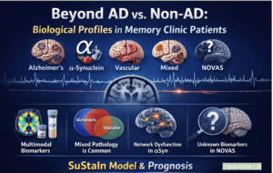 Feature image showing biological profiles in memory clinic patients, including Alzheimer’s, alpha-synuclein, vascular, mixed pathology, and NOVAS, with multimodal biomarkers and SuStaIn model concepts